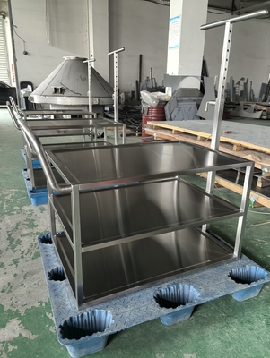 Besi tahan karat lembaran logam Ss Pabrikasi Medical Transfer Trolley Pengolahan khusus